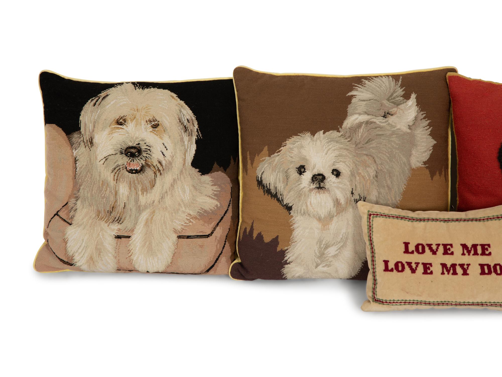 Five Needlwork Cushions Featuring Dogs — 20th Century