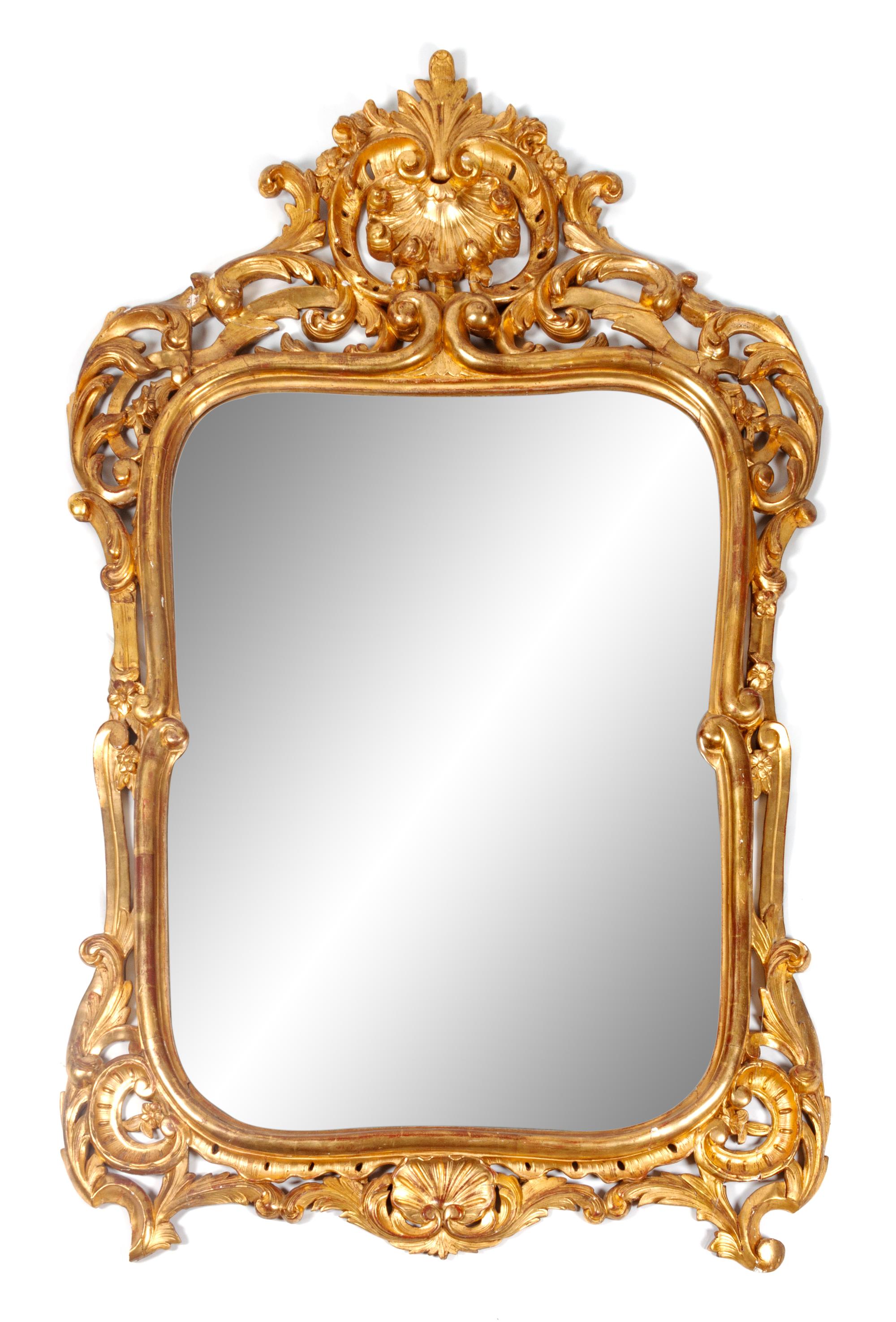 A Louis XV Style Giltwood Mirror Height 58 x width 38 inches. — 19TH CENTURY