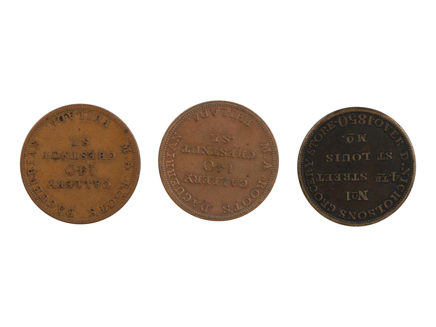 [EARLY PHOTO.] Daguerreotype of a still life attrib. to WILLIAMS with 3 Daguerreian gallery tokens.