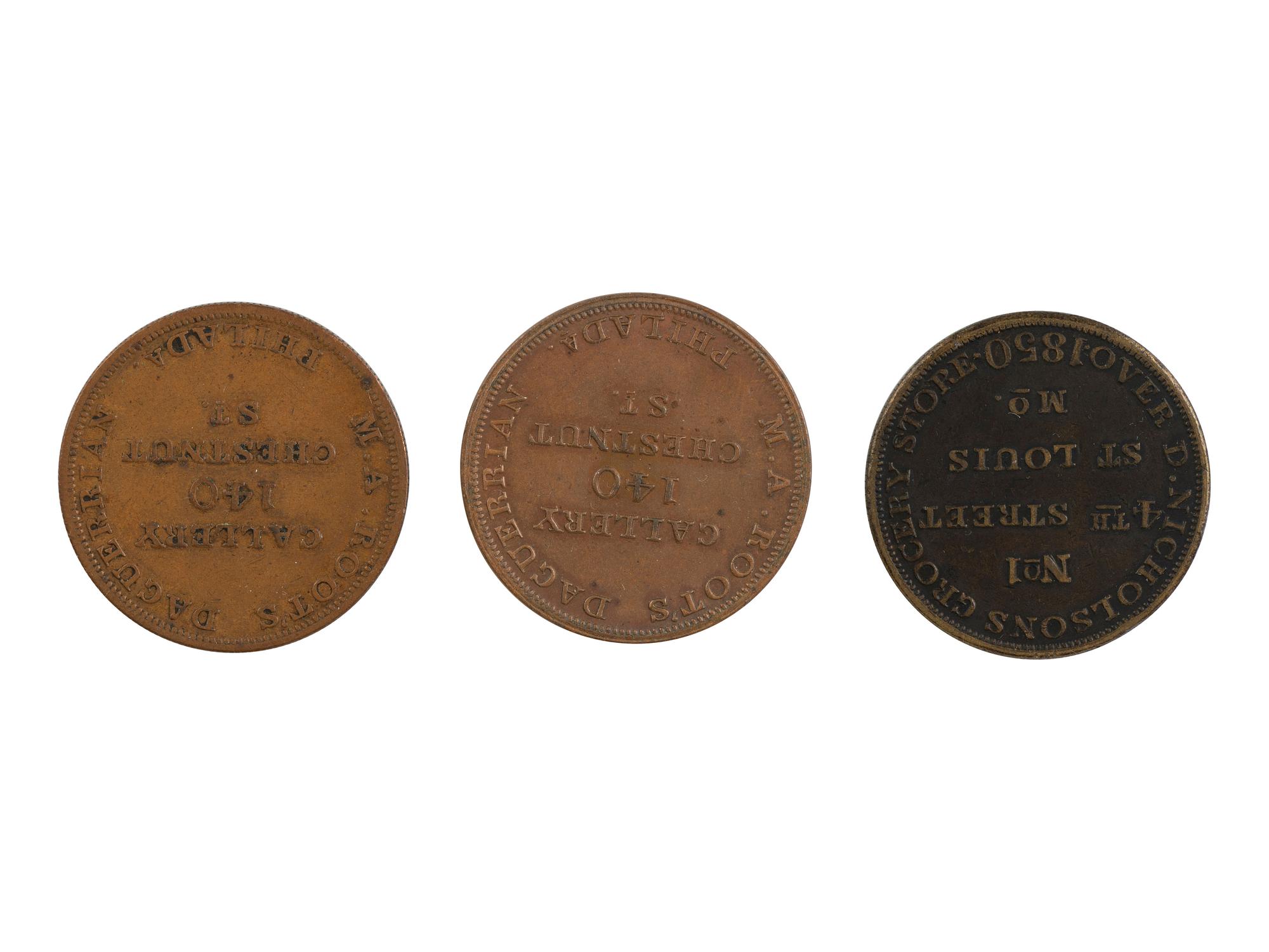 [EARLY PHOTO.] Daguerreotype of a still life attrib. to WILLIAMS with 3 Daguerreian gallery tokens.