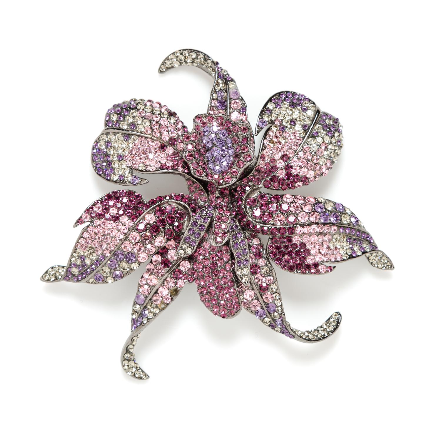 A Barrera Purple Crystal Orchid Brooch, Brooch, 4.25" circumference.