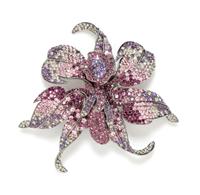 A Barrera Purple Crystal Orchid Brooch, Brooch, 4.25" circumference.