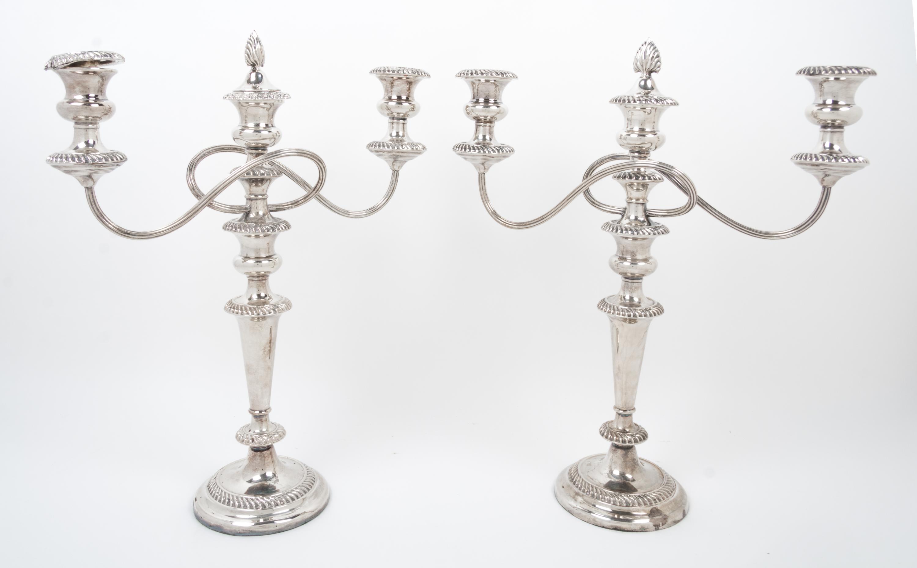 A Pair of English Silver-Plate Three Light Candelabra Height 17 1/4 inches. — 20TH CENTURY