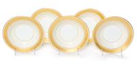 A Set of Five Minton Porcelain Soup Bowls Diameter 7 3/4 inches.