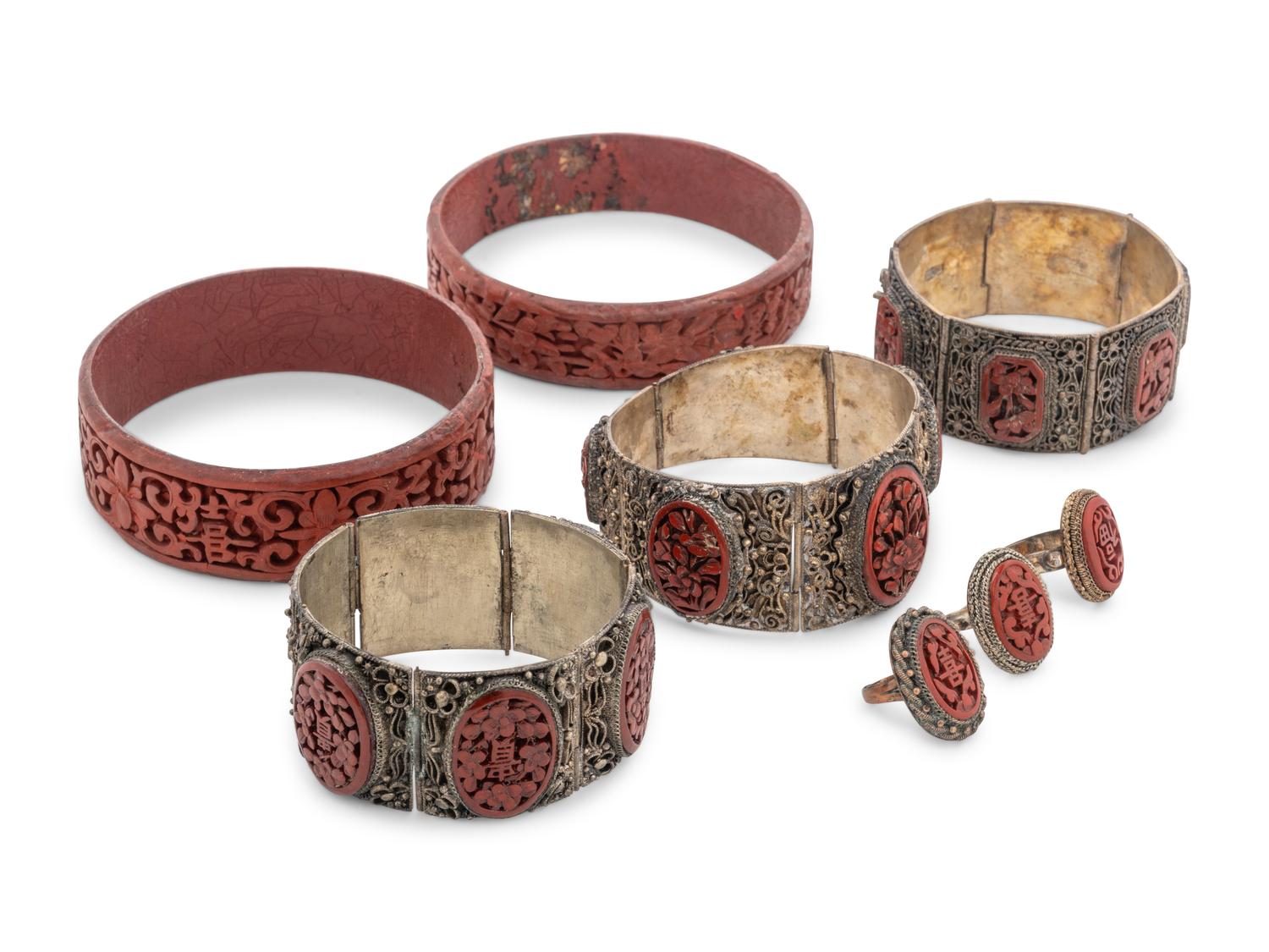 Eight Chinese Carved Lacquer Jewelry