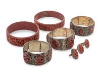 Eight Chinese Carved Lacquer Jewelry