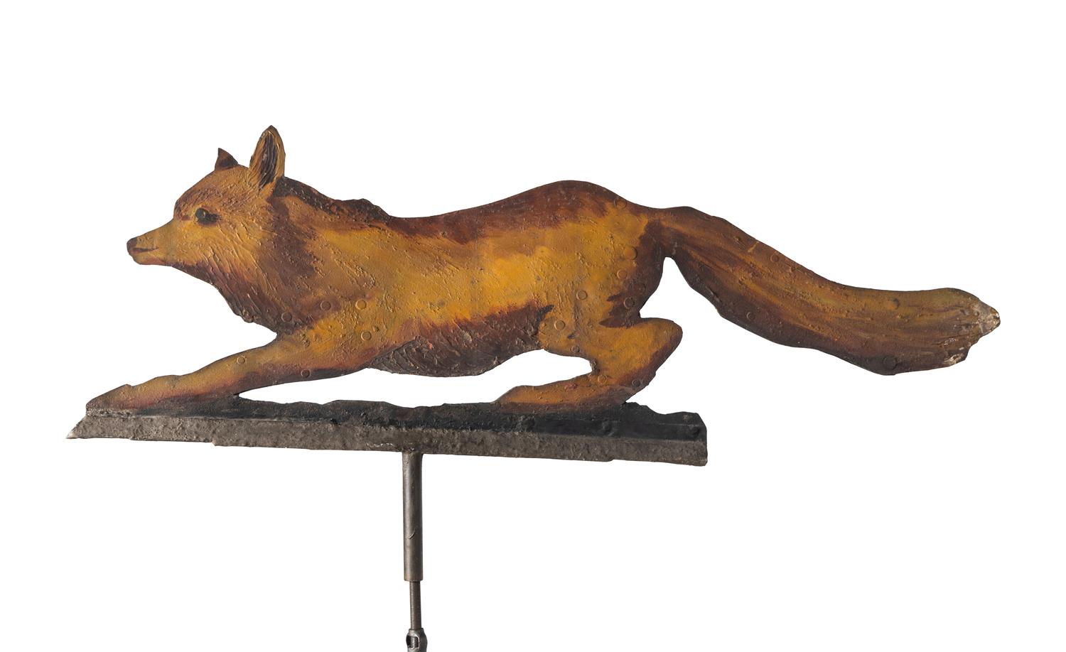 A Cut and Painted Sheet Iron Fox Weathervane