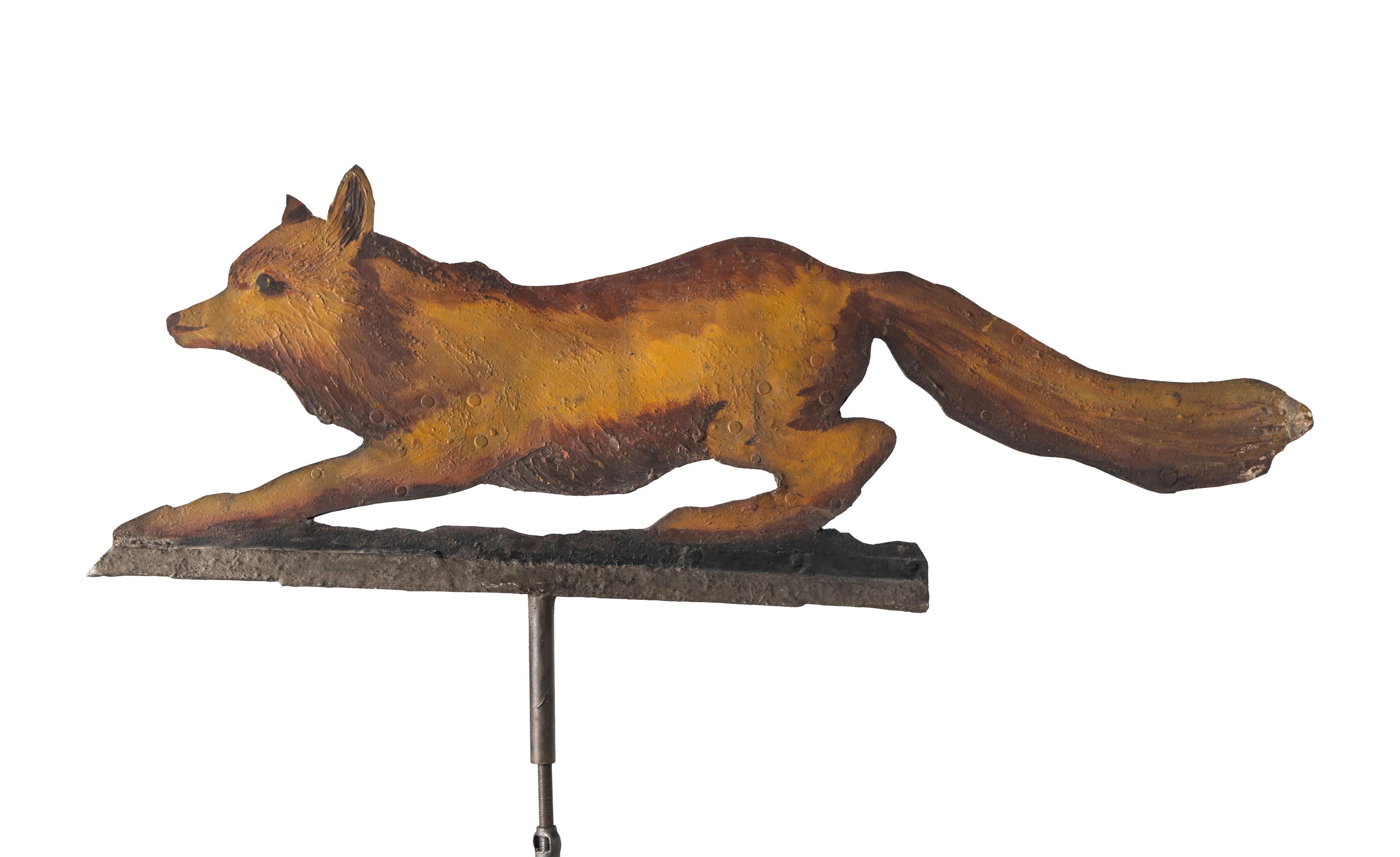 A Cut and Painted Sheet Iron Fox Weathervane