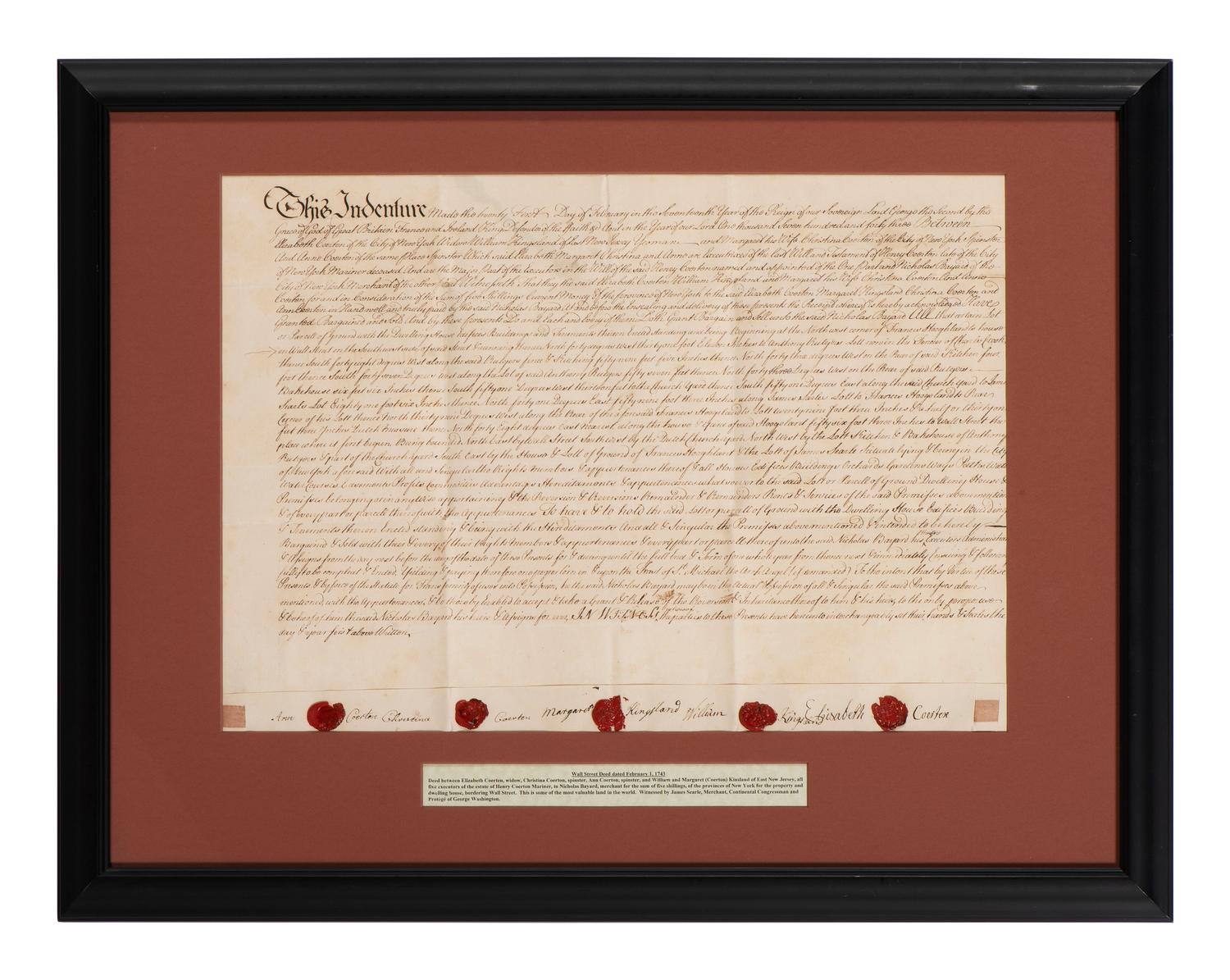[NEW YORK]. Colonial-era manuscript indentures for property near Wall Street, 1694-1743.