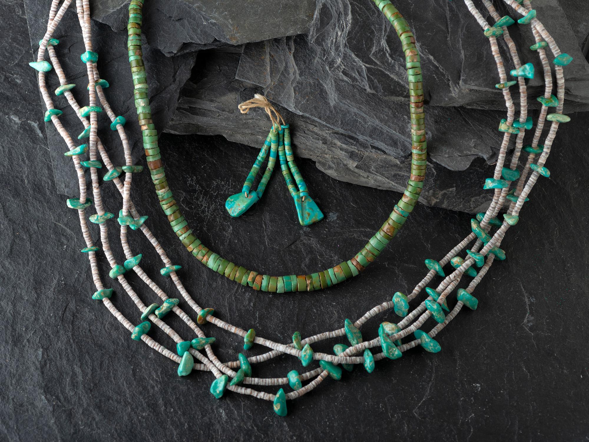 Pueblo Rolled Turquoise Necklace and Joclas