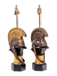 A Pair of Continental Parade Helmets Mounted as Lamps