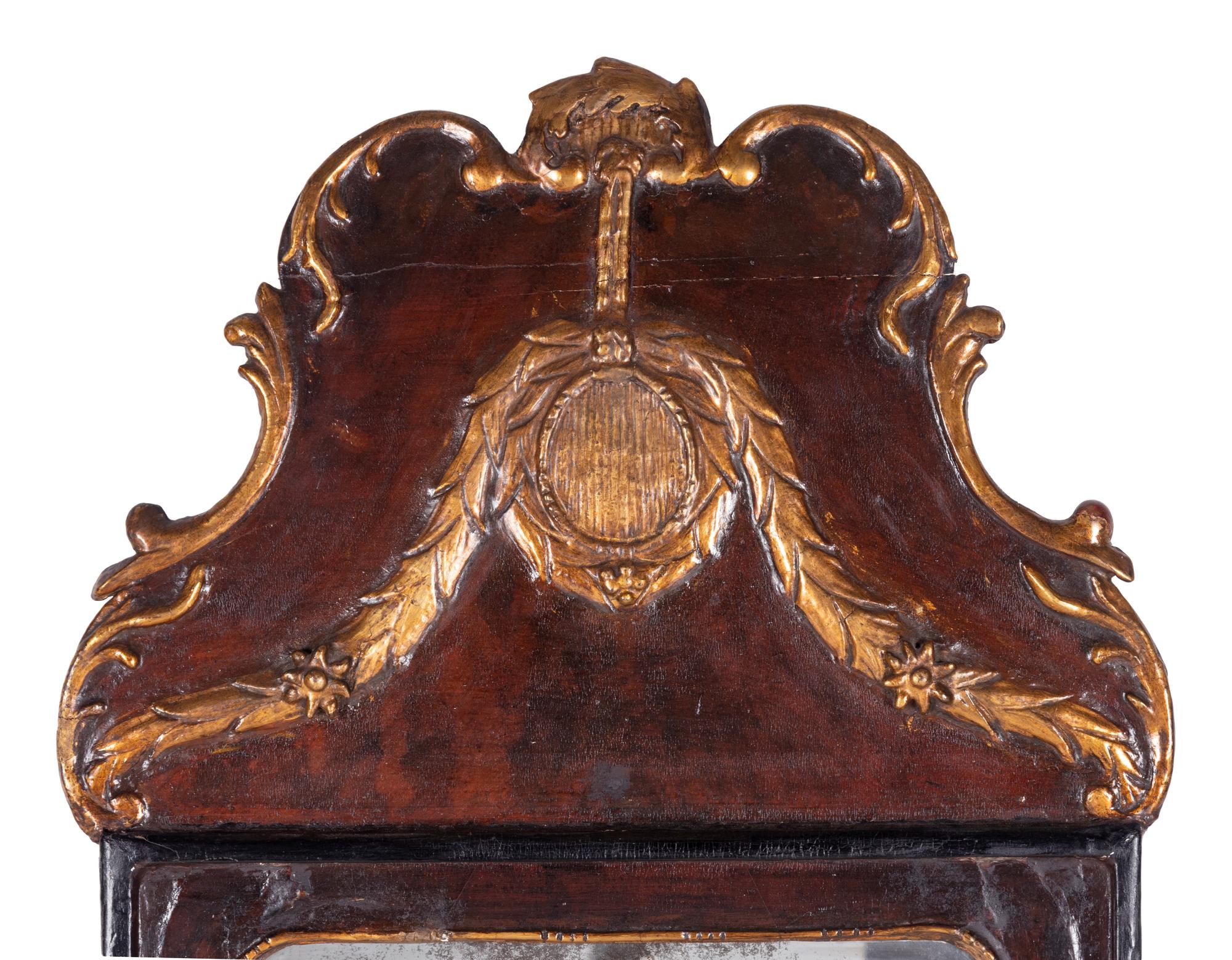 A Dutch Parcel Gilt Burlwood Mirror