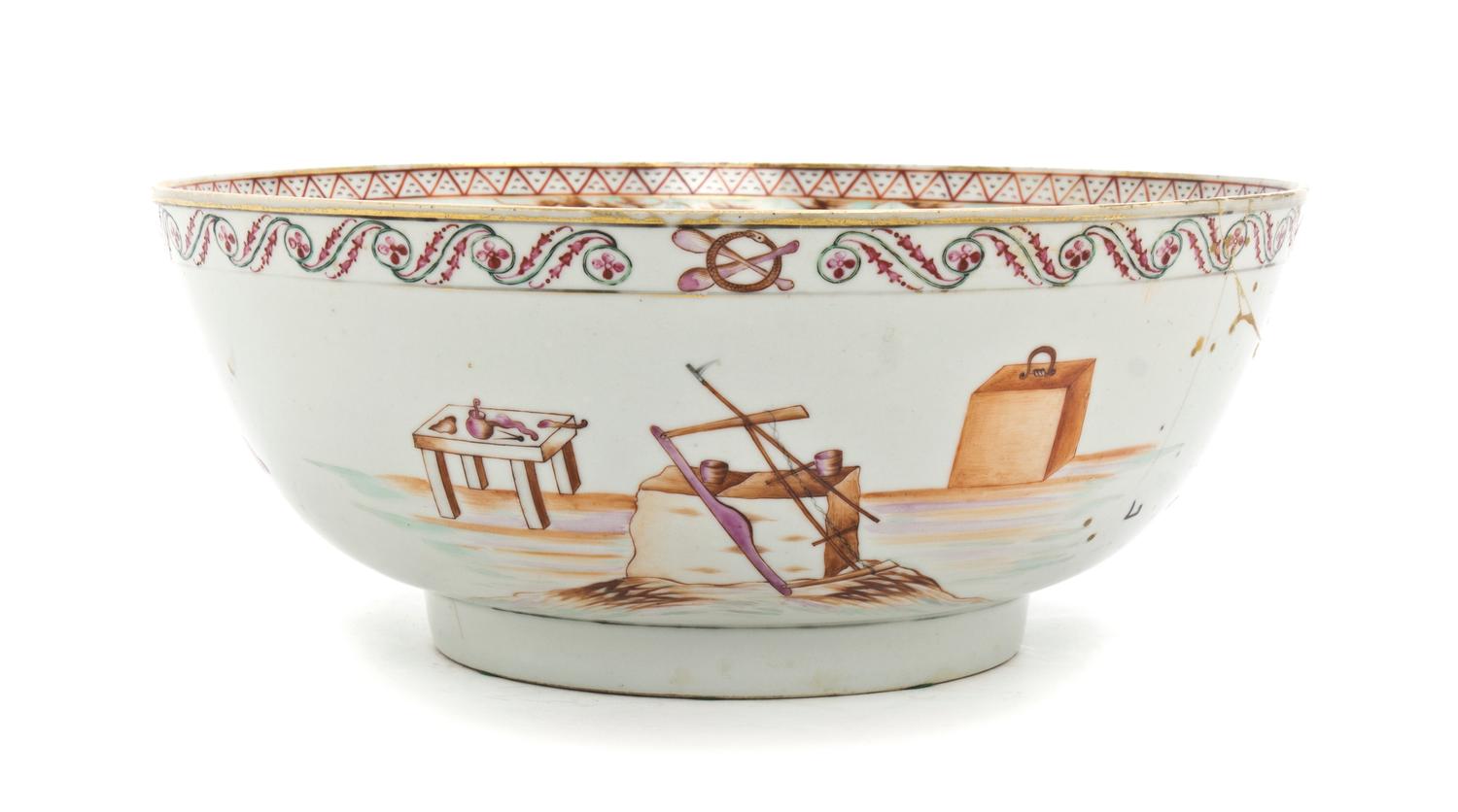 A Chinese Export Porcelain Masonic Bowl, Diameter 11 5/8 inches.