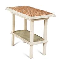 A Shell Inlaid and Painted Two-Tiered Accent Table