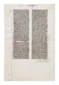 JOHANNES GRUSCH ATELIER (active Paris c. 1230s–1270s) Single leaf with historiated Initial ‘F’ with The Killing of the Sons of Heli from a Bible , in Latin, illuminated manuscript on parchment [France, Paris, c. 1250]
