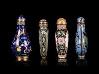 Four Chinese Cloisonne and Painted Enamel Snuff Bottles