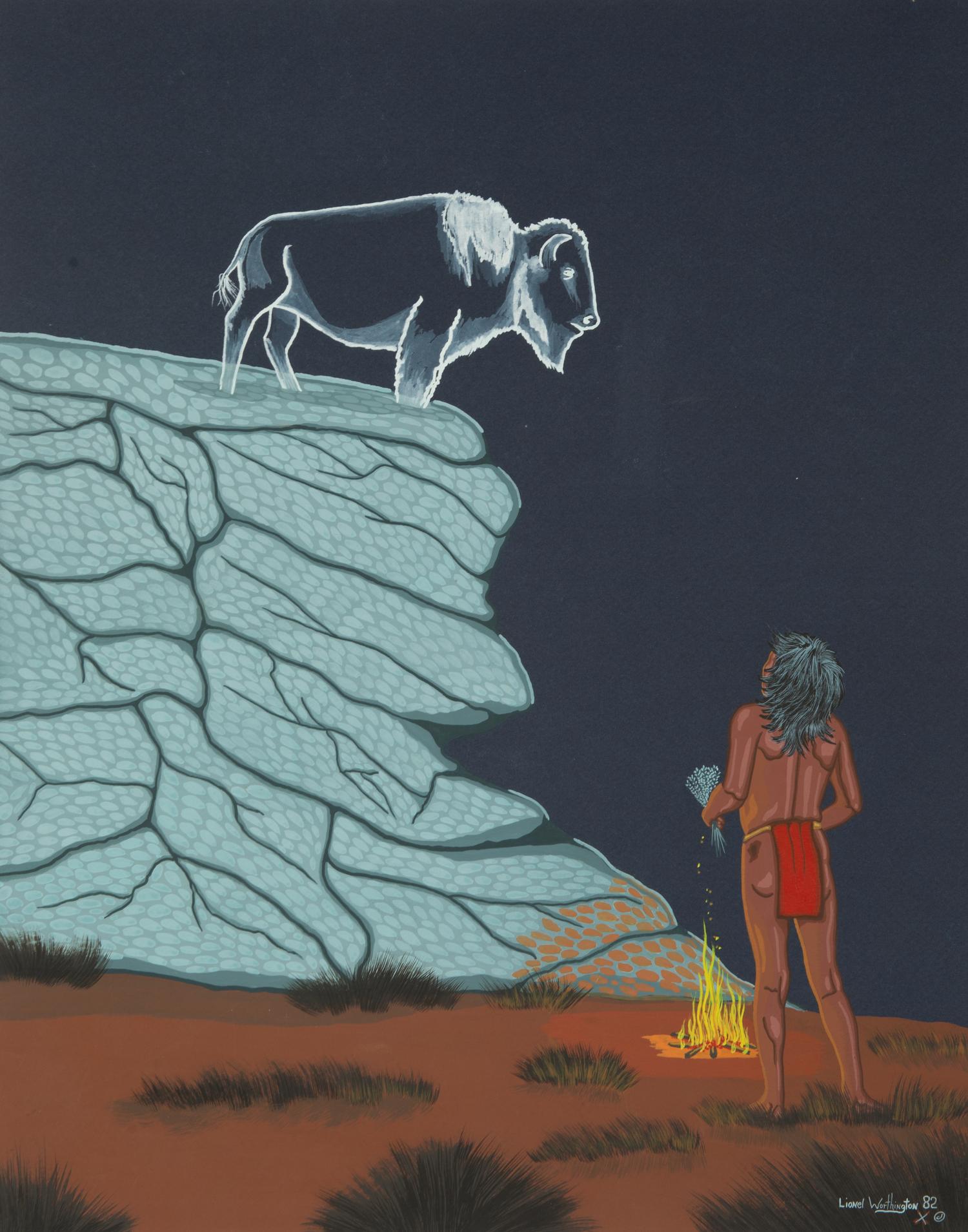 Five Works: Elk Hunt, Boy's Vision, Indian Artist , Buffalo Brawl and Cry of the Wolf