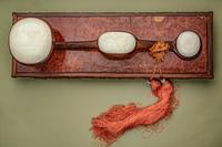 A Large White Jade Inset Hardwood Ruyi Scepter