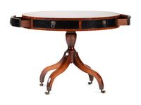 A Georgian Style Parcel Ebonized and Inlaid Burl-Walnut Drum Table