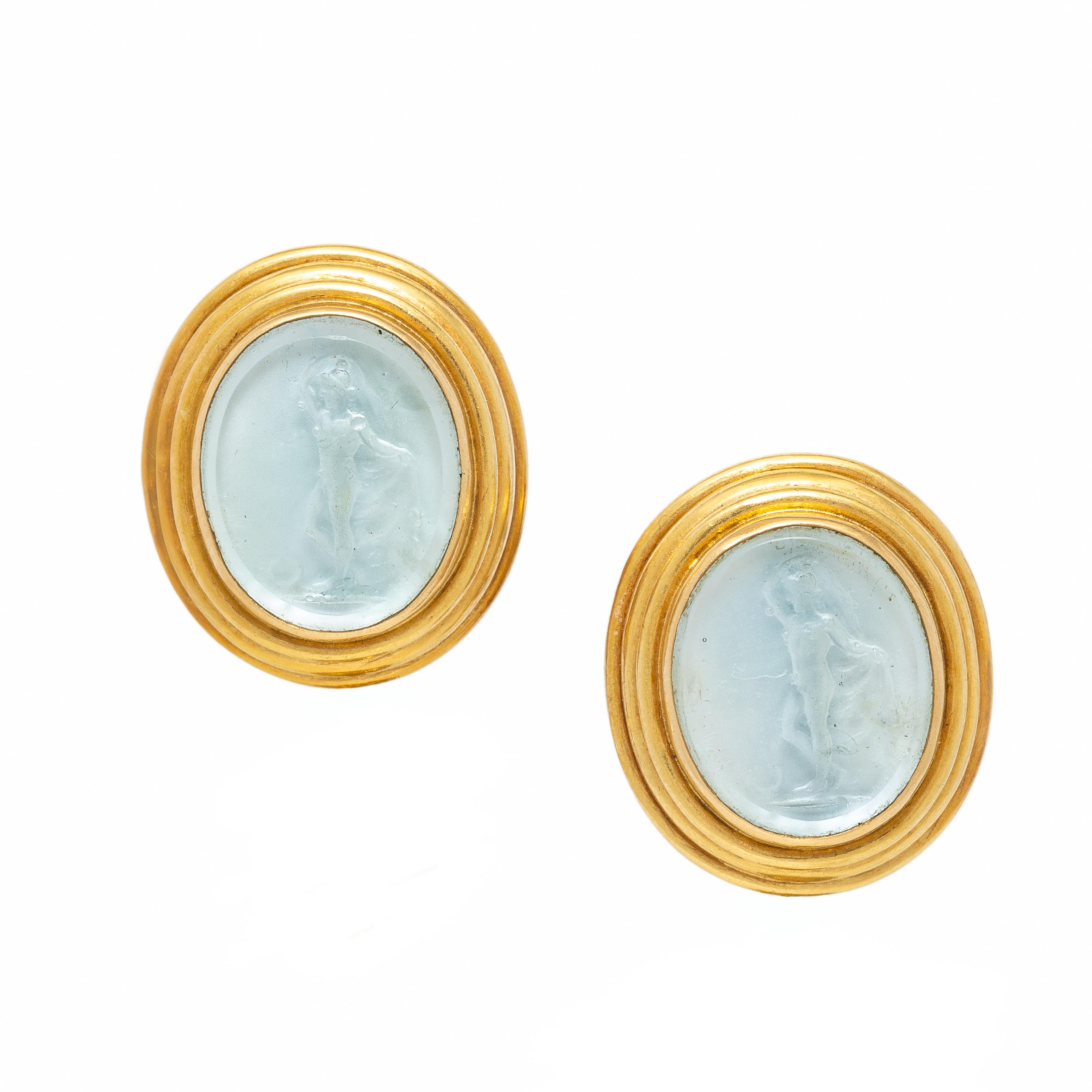 Elizabeth Locke, Yellow Gold, Cultured Pearl, and Venetian Glass Earrings