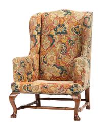 A Queen Anne-Style Mahogany and Upholstered Wingback Chair
