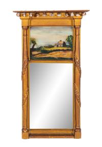 A Federal Style Giltwood Reverse Painted Trumeau Mirror