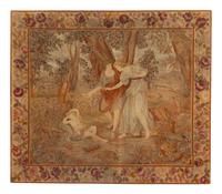 A Tapestry Panel Depicting a Couple Observing a Sleeping Putto
