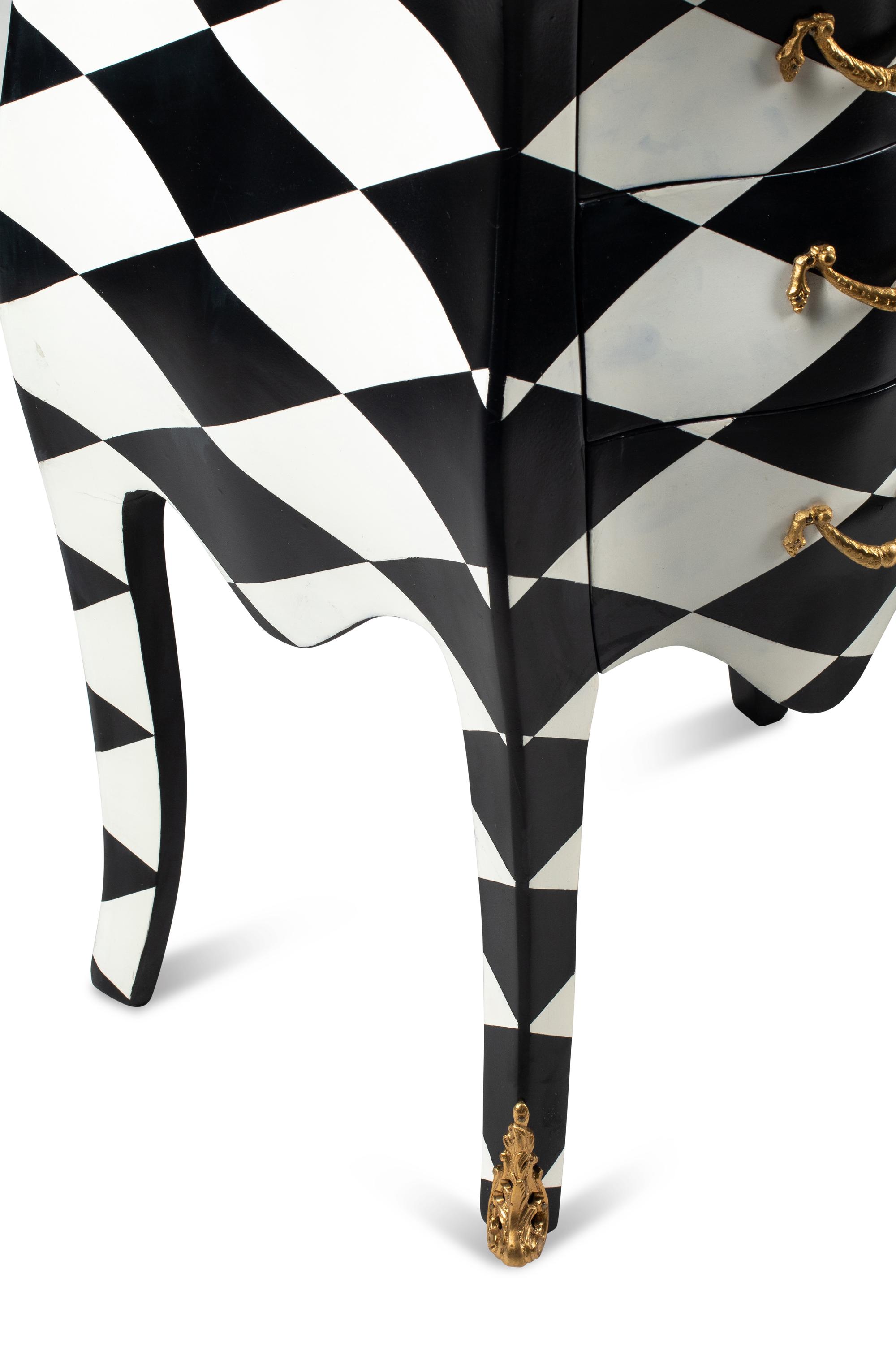 A Pair of Black and White Painted Small Commodes