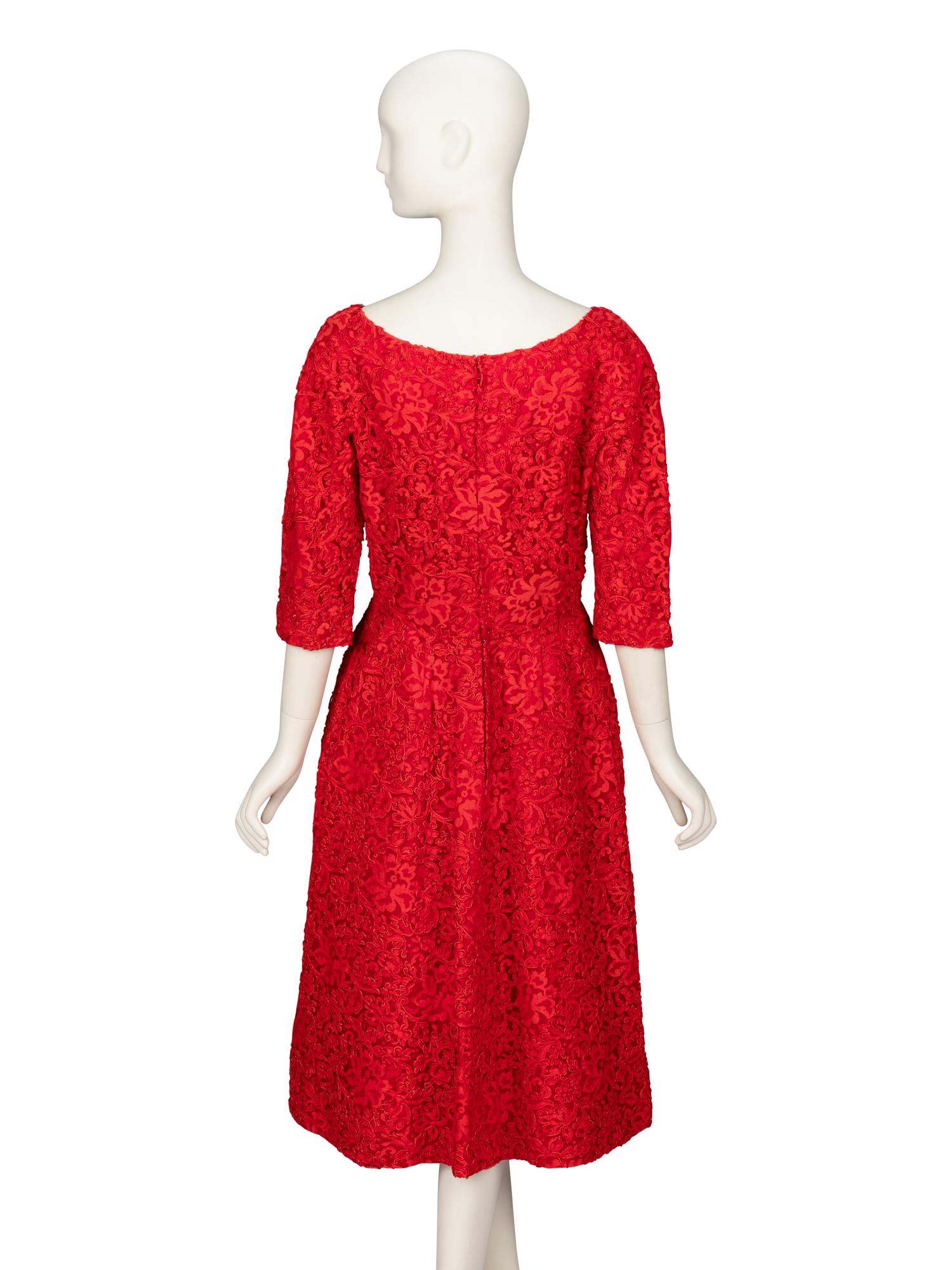 SCAASI, RED LACE DRESS