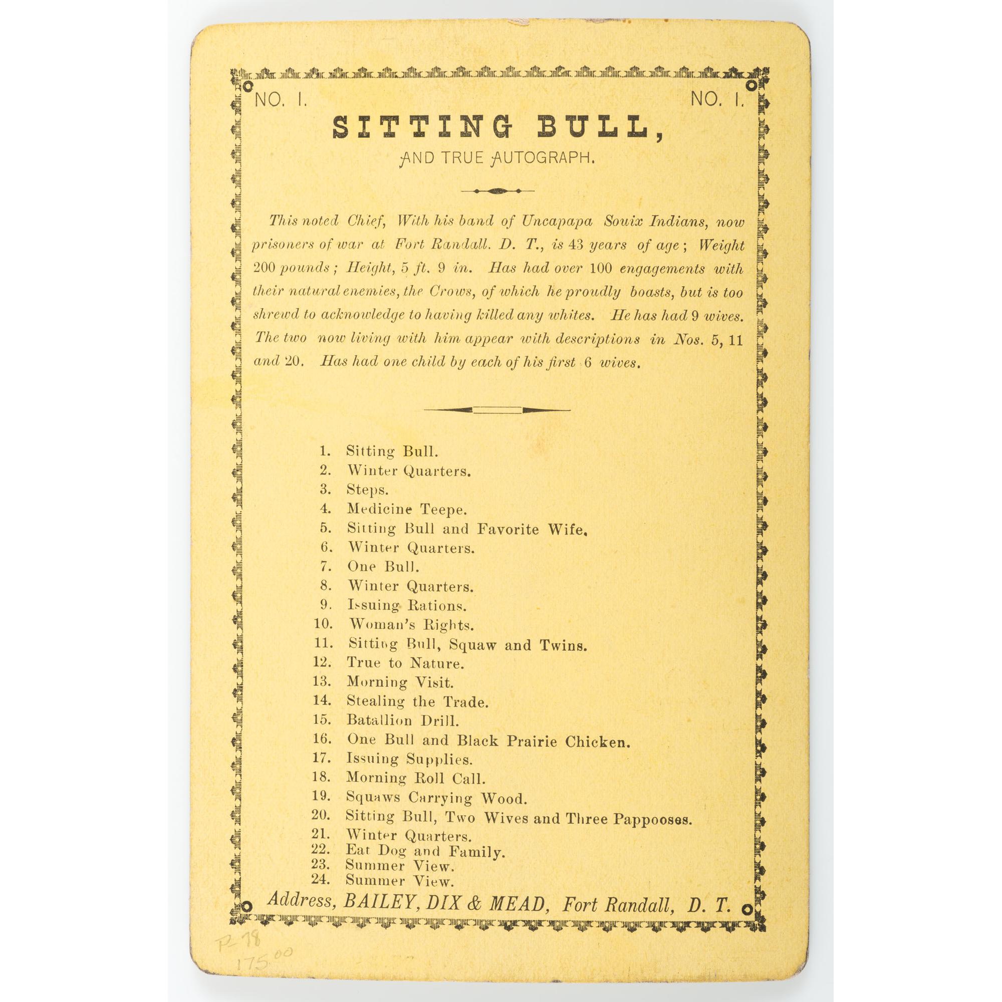 Sitting Bull Cabinet Card by Bailey, Dix & Mead