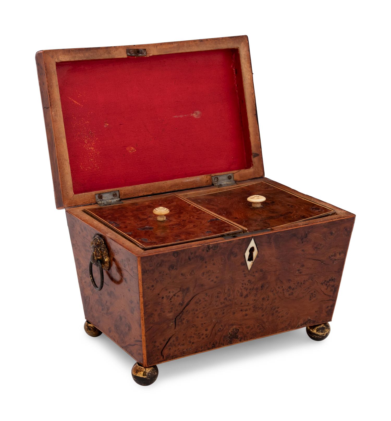 A Regency Gilt Metal Mounted Burlwood Tea Caddy