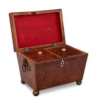 A Regency Gilt Metal Mounted Burlwood Tea Caddy