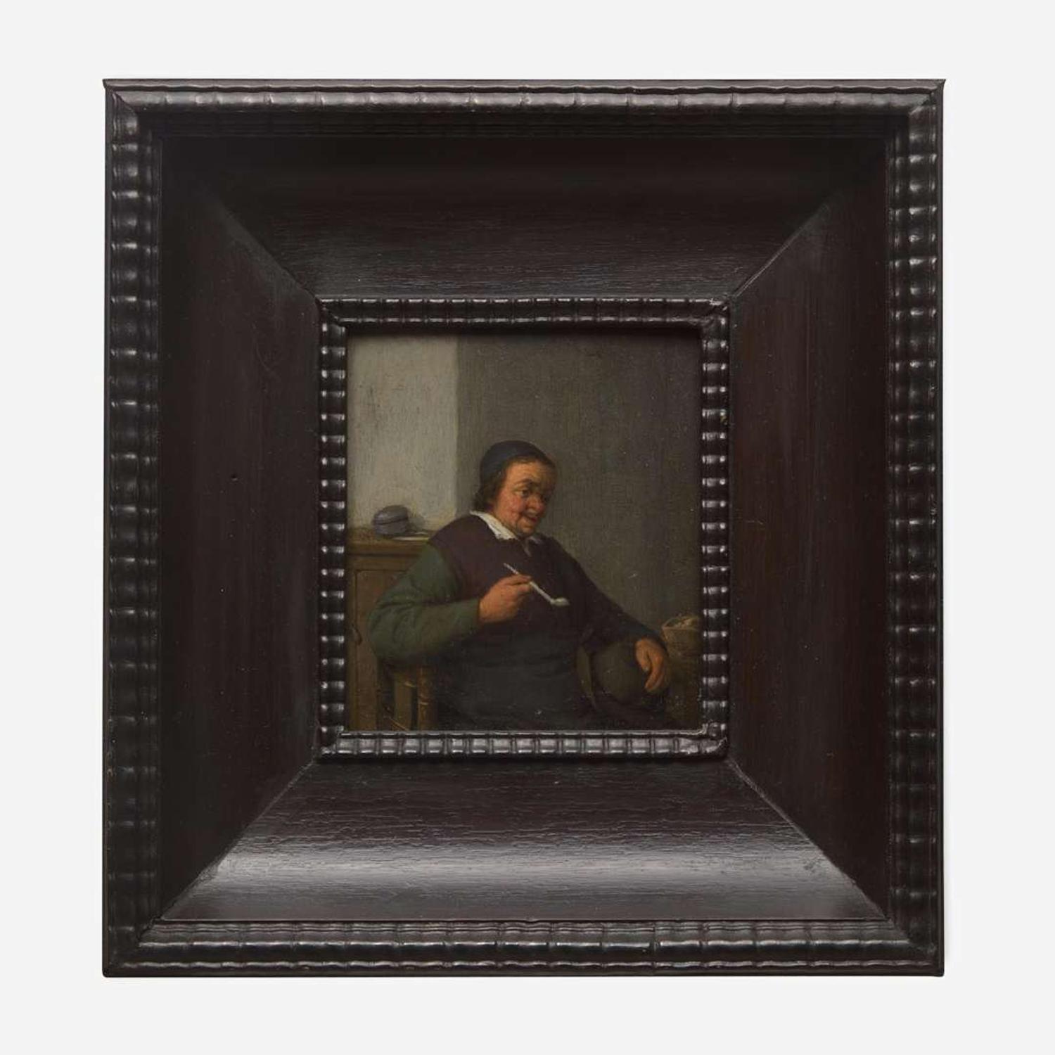 Adriaen Jansz van Ostade (Dutch, 1610–1685) Man Smoking in an Interior; together with Woman Holding a Jug and a Cup: A Pair of Half-Length Portraits