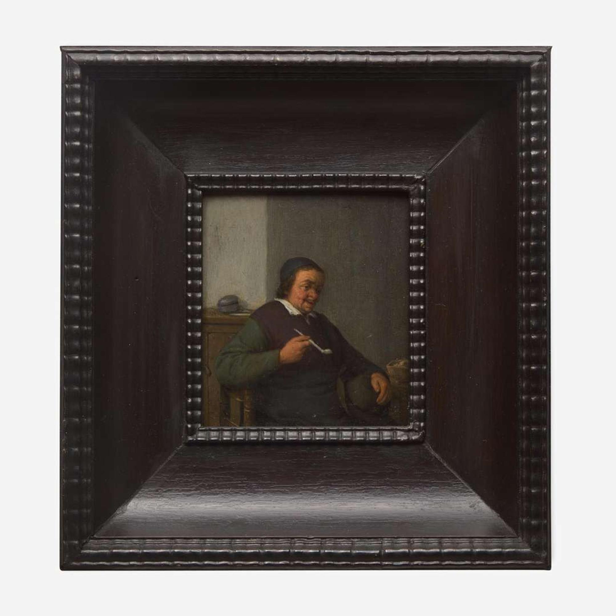 Adriaen Jansz van Ostade (Dutch, 1610–1685) Man Smoking in an Interior; together with Woman Holding a Jug and a Cup: A Pair of Half-Length Portraits