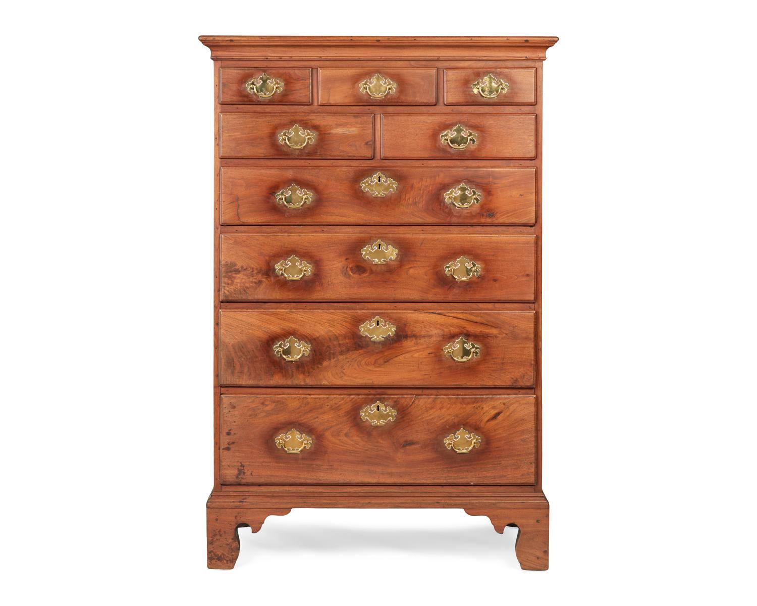 A Chippendale Walnut Tall Chest of Drawers, Southeastern Pennsylvania, Circa 1775