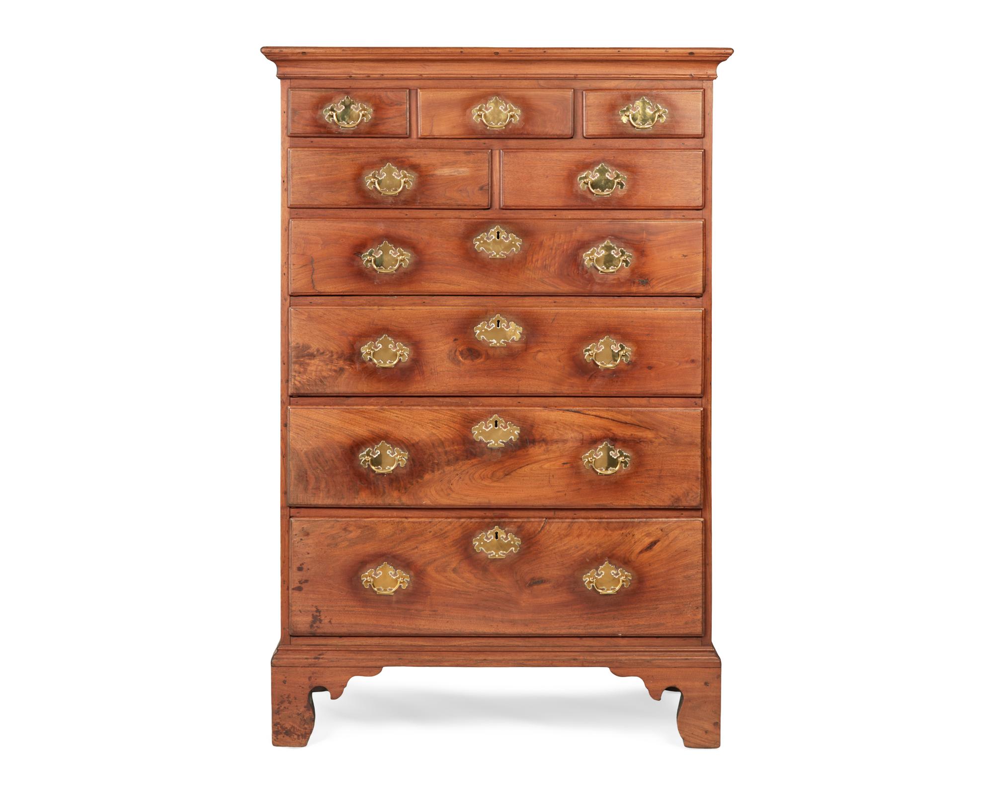 A Chippendale Walnut Tall Chest of Drawers, Southeastern Pennsylvania, Circa 1775