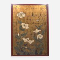 A pair of large Japanese gold-ground "Poppies" panels 日本金地罌粟花大屏風一對 Edo period ????