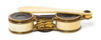 A Pair of French Ivory Mounted Accordion Style Opera Glasses, Bautain, Width 4 inches.