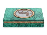 An Italian Micromosaic Tiger Plaque Set in a Malachite Box