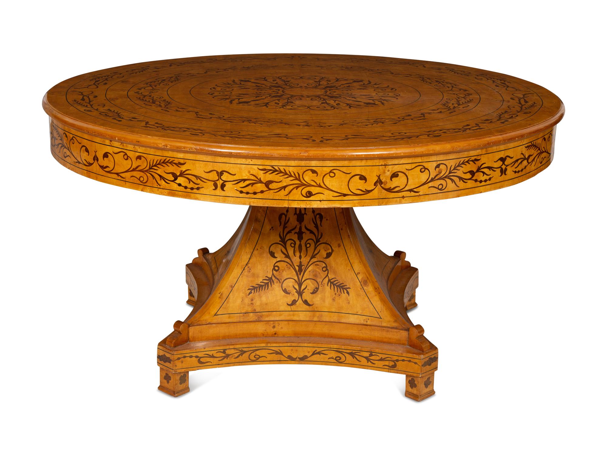 A Charles X Style Marquetry Pedestal Center Table