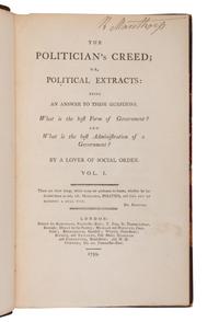 [NATURAL HISTORY]. THORNTON, Robert John (1768-1837). The Politician's Creed. London: Printed for the Robinsons, etc., 1799.