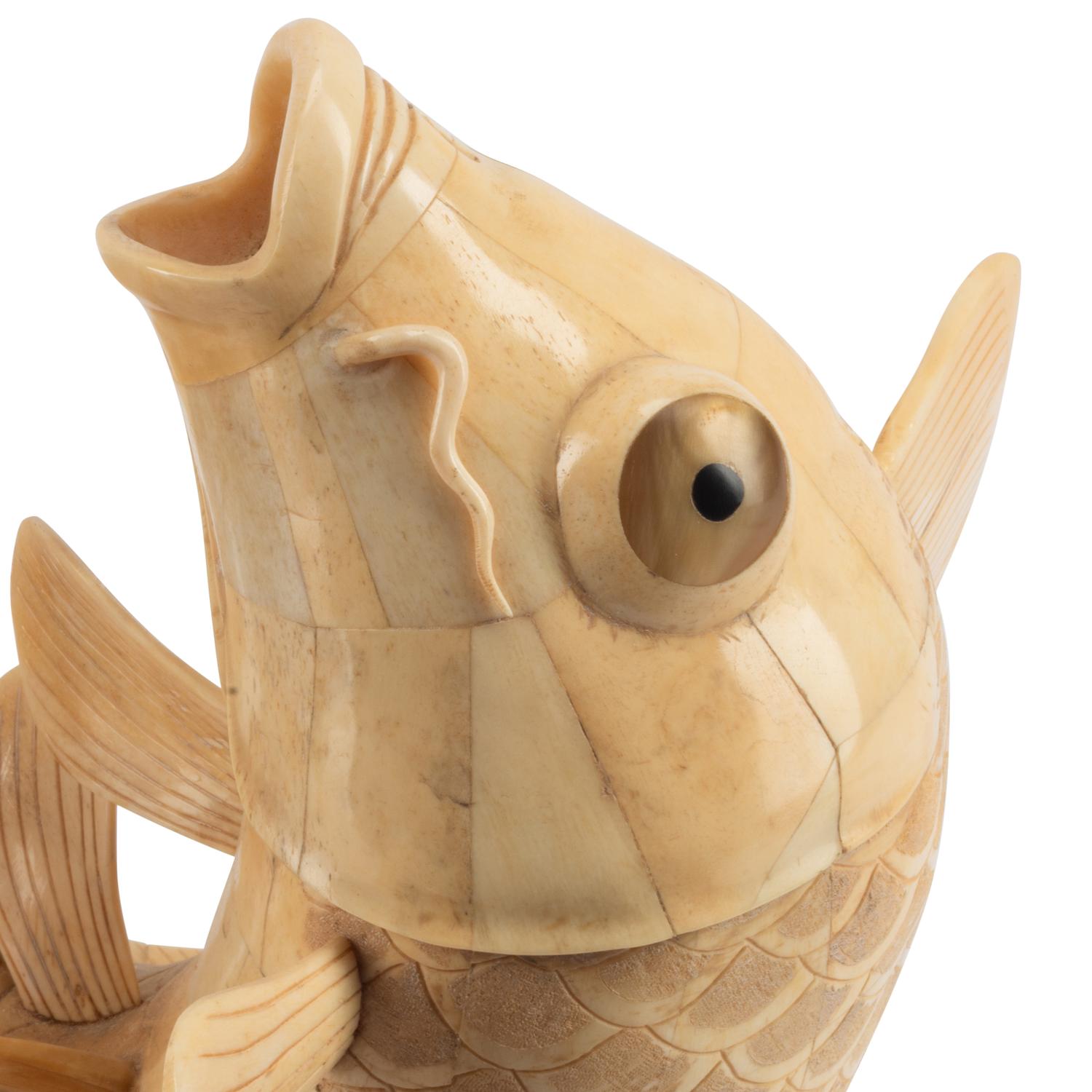 A Pair of Japanese Bone-Veneered Fish Sculptures