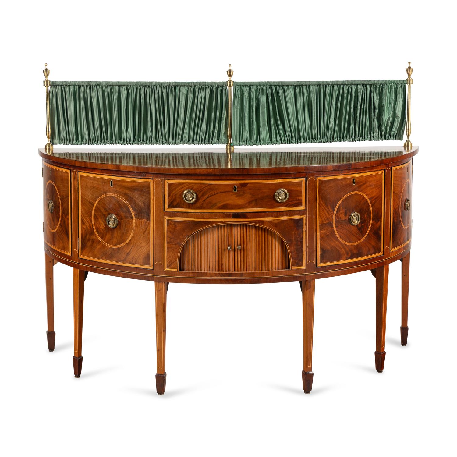 A George III Mahogany and Satinwood Demilune Sideboard