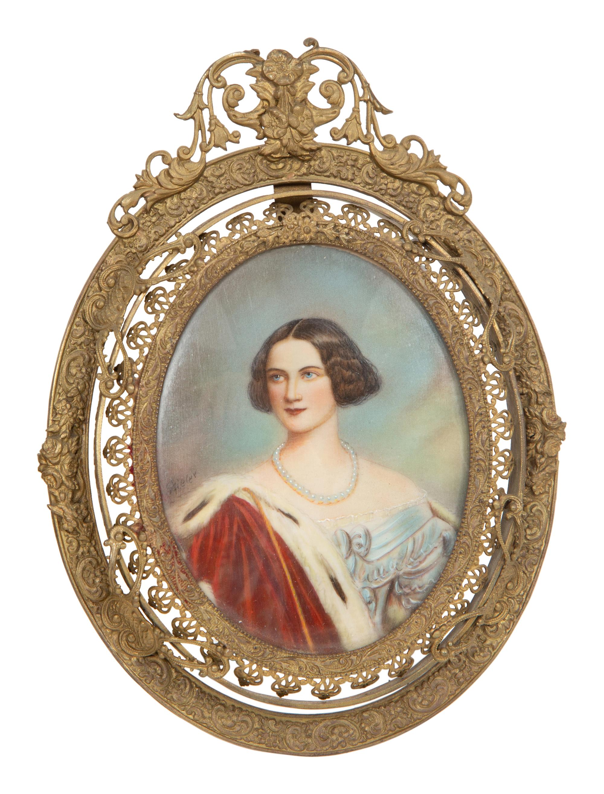 A Group of Three Gilt Metal Framed Portrait Miniatures on Porcelain