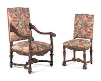 A Set of Eight Renaissance Style Carved Walnut Dining Chairs