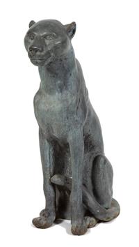 A Bronze Figure of a Seated Leopard Height 37 x width 13 x depth 16 1/2 inches. — 20TH CENTURY