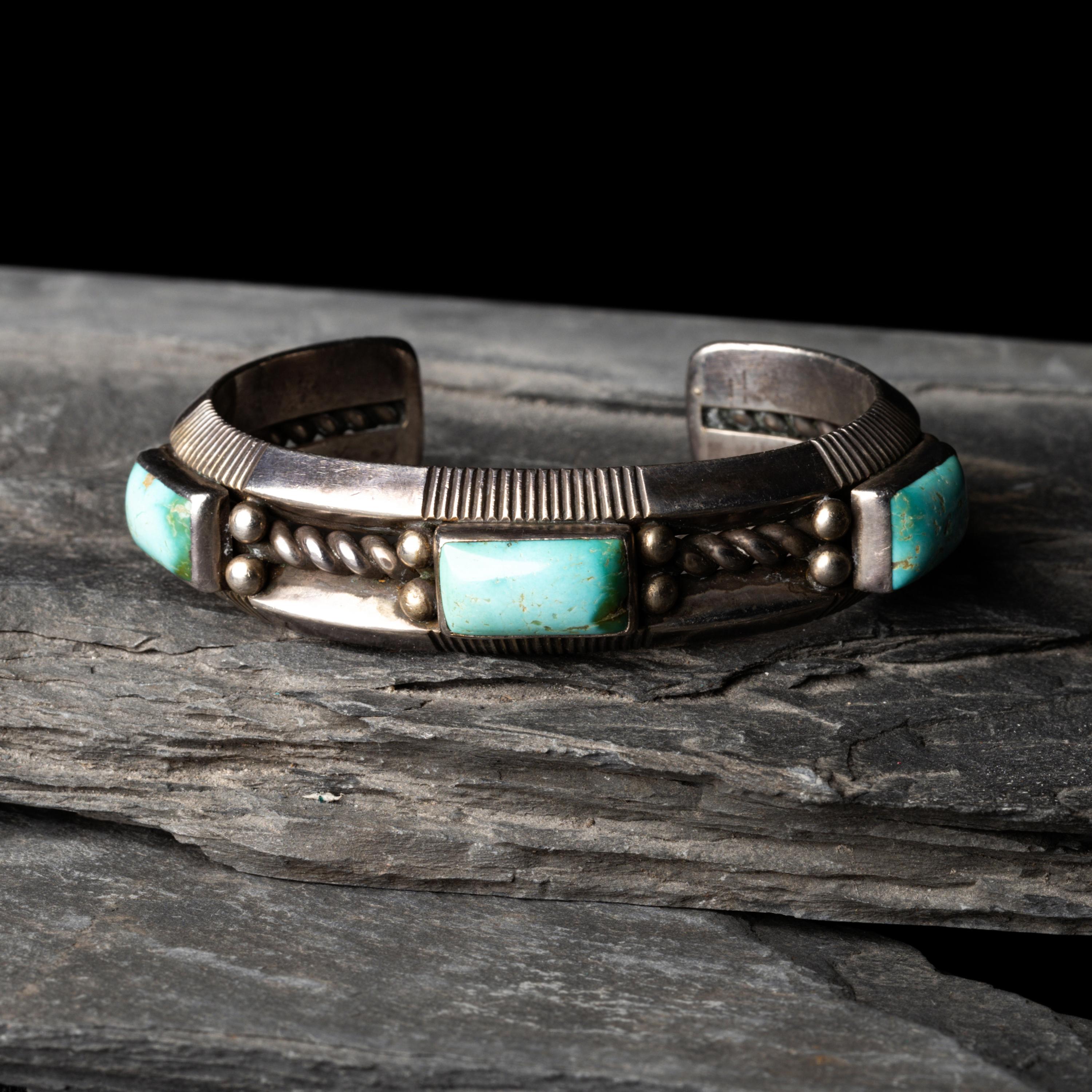 Perry Shorty (Diné, b. 1964) — Traditional Silver and Blue Gem Turquoise Cuff Bracelet