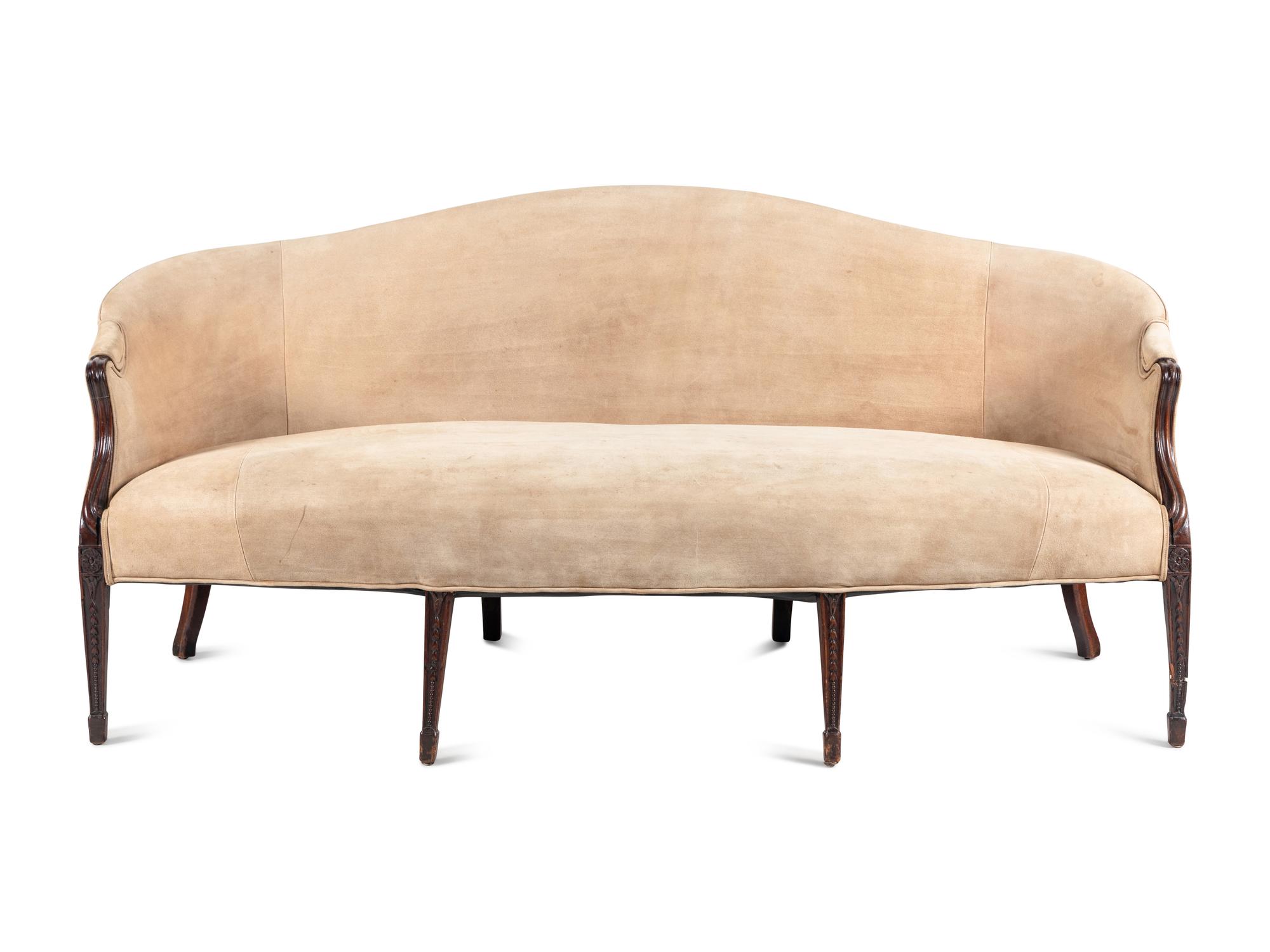 A George III Style Suede Upholstered Mahogany Sofa