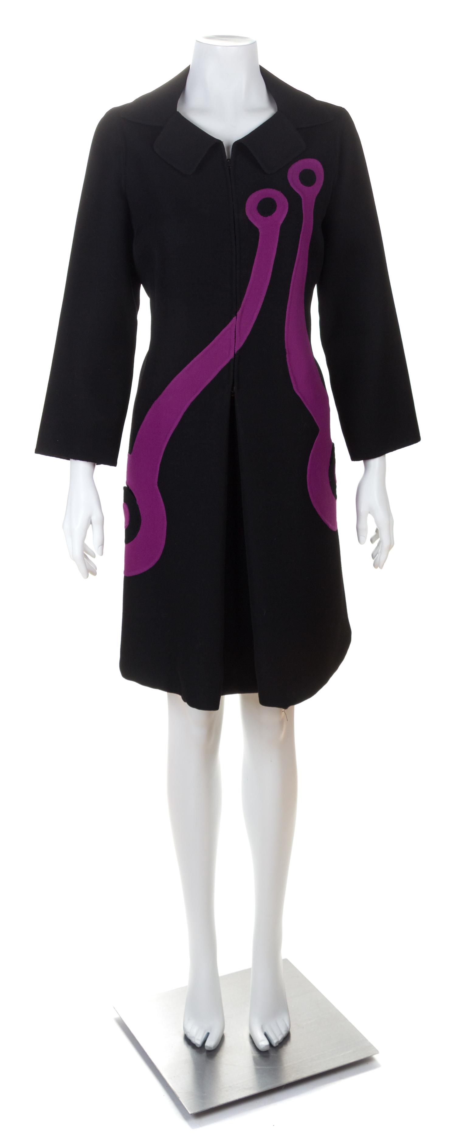 A Mila Schon Black and Purple Geometric Coat Dress, No size.