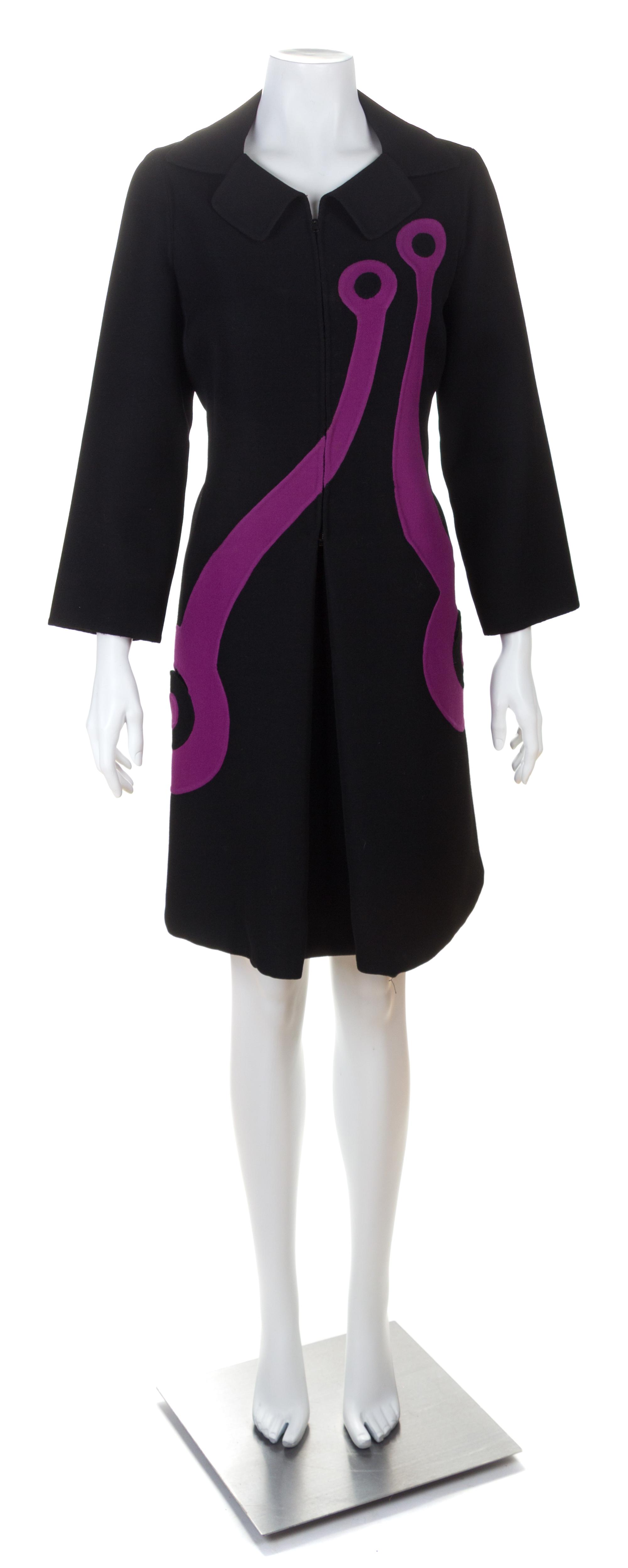 A Mila Schon Black and Purple Geometric Coat Dress, No size.